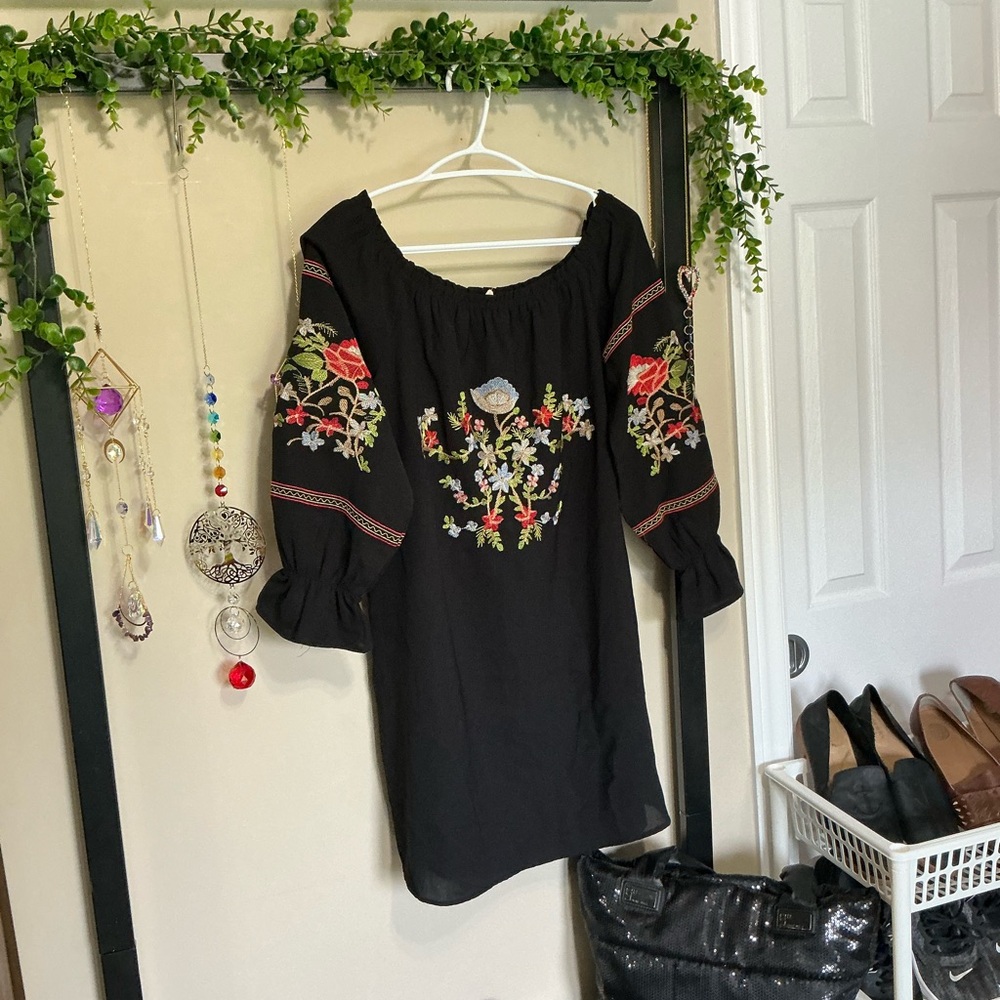 Embroidered Black Dress